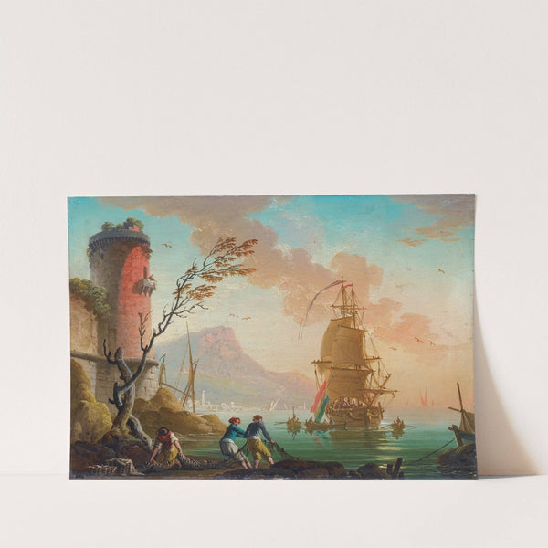 Fishing Scene In A Harbor by Charles-François Grenier De Lacroix