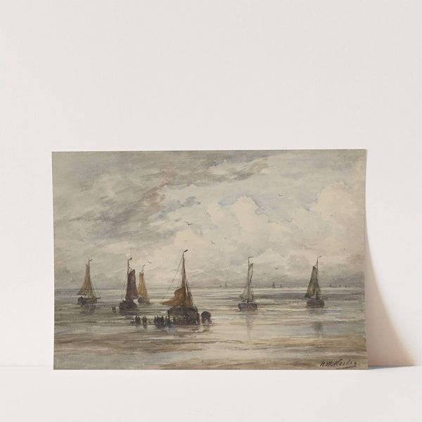 Fishing vessels at the shore by Hendrik Willem Mesdag