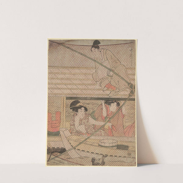 Fishing with a Four-Armed Scoop-net (Yotsu Deami) (center component of triptych) (late 18th century – ca. 1806) by Kitagawa Utamaro