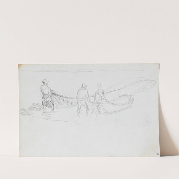Fiskere som trekker garn by Hans Gude