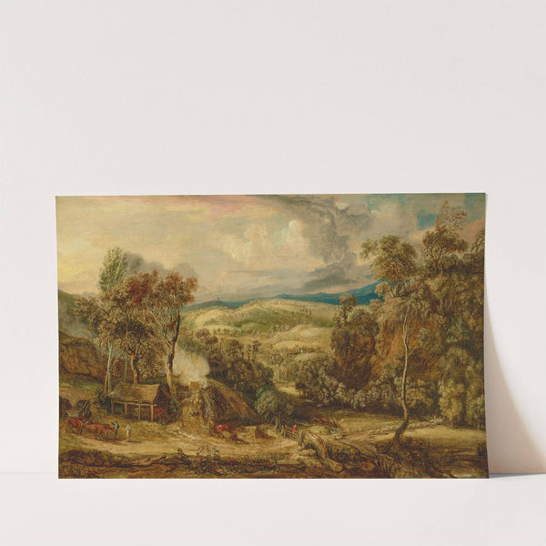 Fitzhead in Somerset, with an ox-cart near a lime kiln, and Glastonbury Tor in the distance by James Ward