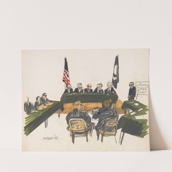 Five admirals at a court of naval inquiry, led by Vice-Admiral Harold G. Bowen, Jr., in Coronado, California by Arnold Mesches