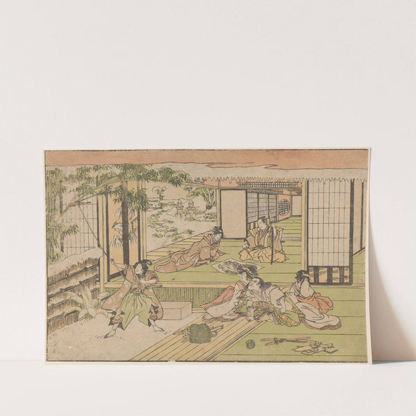 Five Figures Watching Man Roping a Bamboo by Utagawa Kuninao