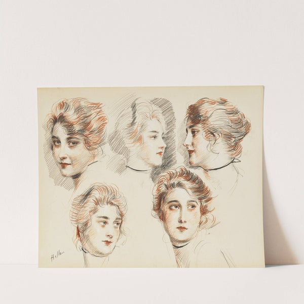 Five head studies of a young lady by Paul César Helleu