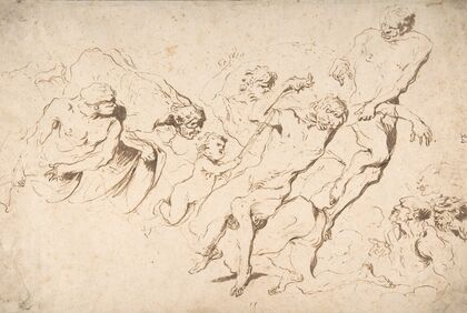 Five Nude Male Figures Punishing Another