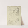 Five studies of men’s heads displaying various hair styles, beards and mustaches; one seated figure, half-length by Peter Paul Rubens