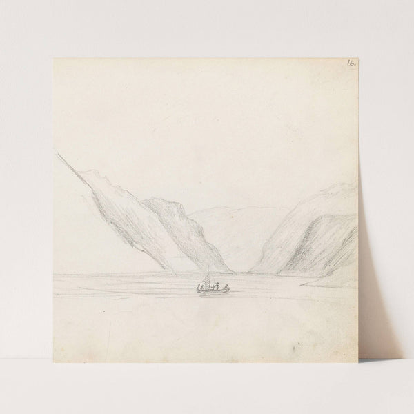 Fjord og seilbåt (1839) by Hans Gude