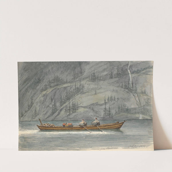 Fjordlandskab med robåd. Krøderen, Norge by Martinus Rørbye