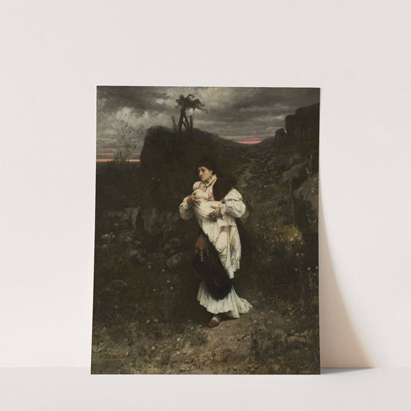 Fleeing woman with a child in her arms by Václav Brožík