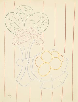 Fleurs et fruits, fond rayé (1942-44)