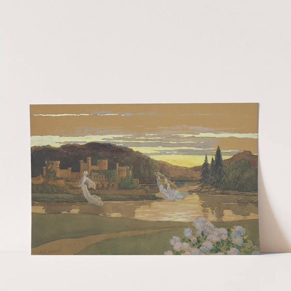 Floating nymphs by a castle by Elisabeth Sonrel