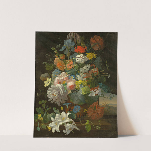Floral still life with a view of Castel Gandolfo by Gottlob Michael Wentzel