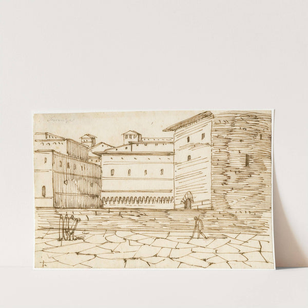 Florence: straatscene m. enige gebouwen aan een plein by David Humbert de Superville