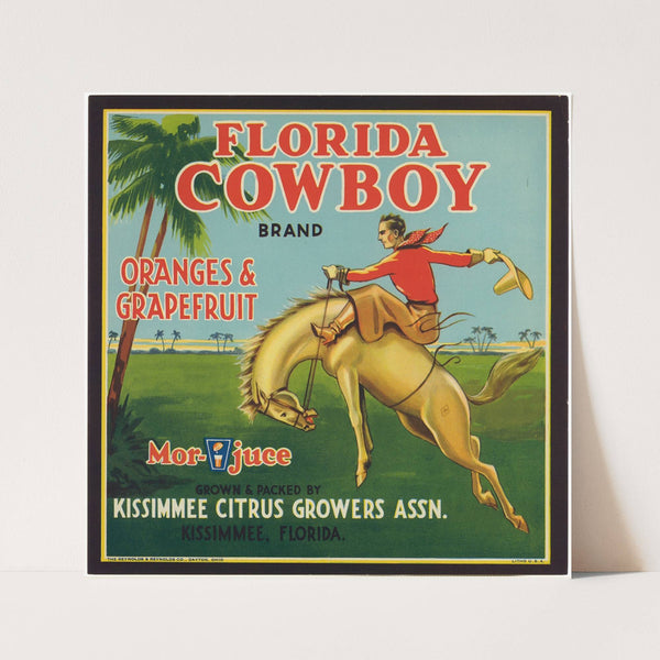 Florida Cowboy Brand Oranges and Grapefruit Label (1930-1950)