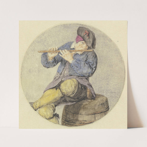 Flötenspieler auf einem Fass sitzend (1689) by Cornelis Dusart