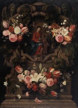Flower garland with Immaculate Conception