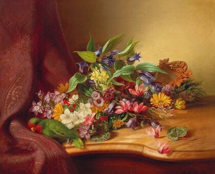 Flower Piece With Parrot