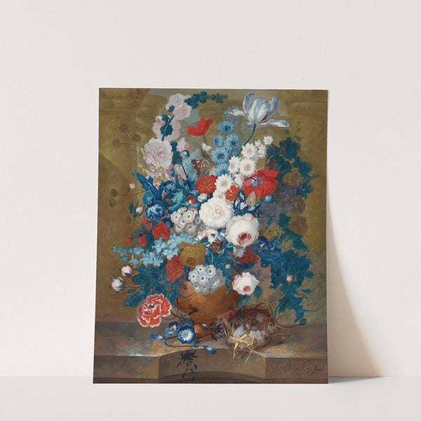 Flower Still Life With A Birds’ Nest On A Ledge (1765) by Jan Van Os