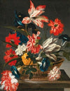 Flowers in a decorative vase on a stone ledge