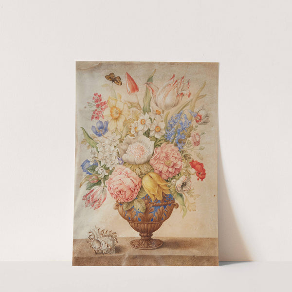 Flowers in a Lapis-Lazuli Vase on a Marble Top with a Conch Shell and a Monarch Butterfly by Giovanna Garzoni
