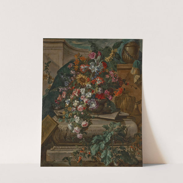 Flowers in an urn on a sarcophagus by Jean-Baptiste Monnoyer