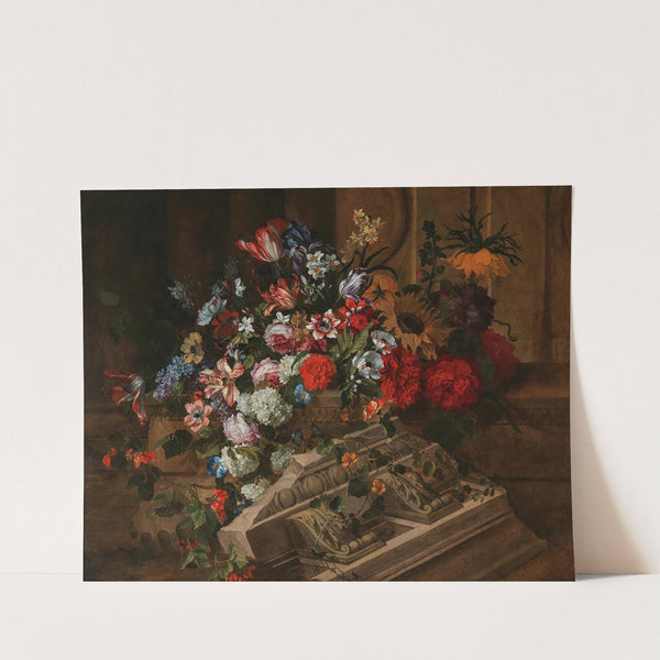 Flowers near a classical cornice on a terrace by Jean-Baptiste Monnoyer