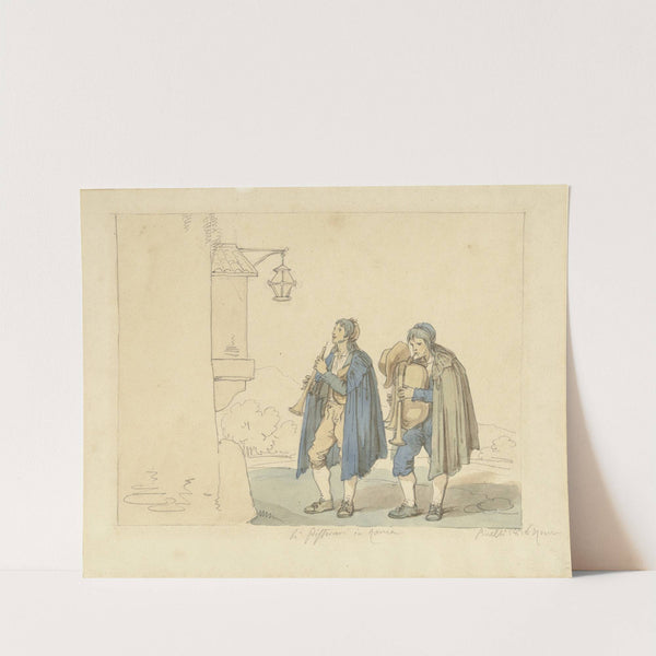 Fluitspeler en doedelzakspeler voor een huis (1816) by Bartolomeo Pinelli