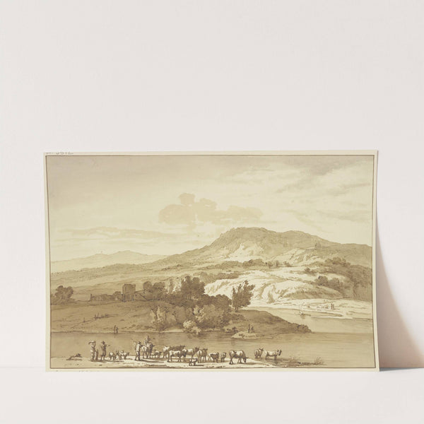 Fluß mit Herde, im Hintergrund Berge by Jan Hulswit