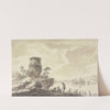 Flußgegend, im Vordergrund ein runder, im Mittelgrund auf einer Insel ein viereckiger Turm, mit Ruinen einer Brücke by Jean-Baptiste Pillement