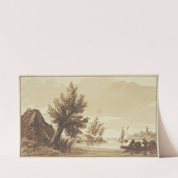 Flußgegend, rechts ein Kran, links ein Weidenbaum by Hendrik Spilman