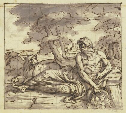 Flußgott Tiber mit Löwin, an der Quelle ruhend