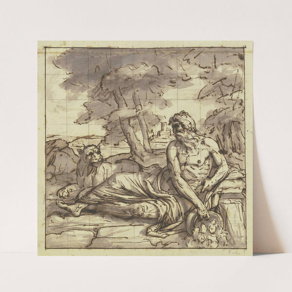 Flußgott Tiber mit Löwin, an der Quelle ruhend (ca 1805) by Joseph Anton Koch