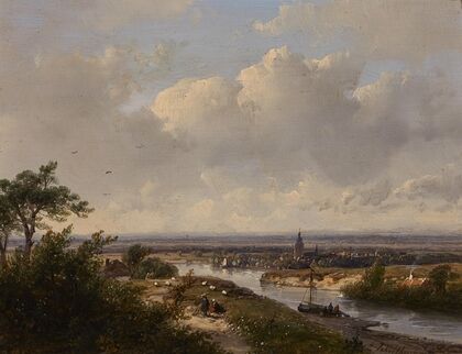 Flußlandschaft mit Dorf (1852)