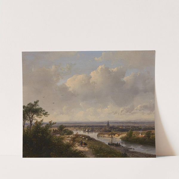 Flußlandschaft mit Dorf (1852) by Andreas Schelfhout