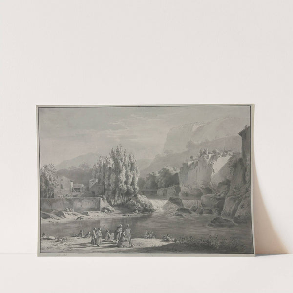 Flußlandschaft mit hohen Bergen, im Vordergrund zwei Maler mit Zuschauern by Jean-Jacques de Boissieu