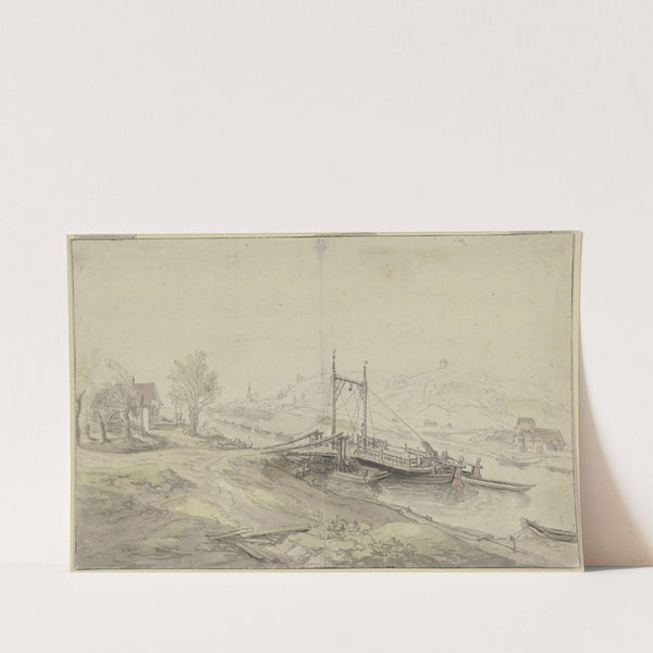 Flussfähre, zu beiden Seiten des Flusses Häuser by Christian Georg Schütz the elder