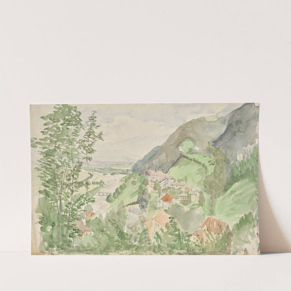Flusslandschaft im Gebirge mit Burg (1910-1920) by Franz Barwig the Elder