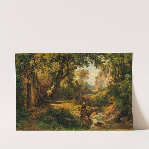 Flusslandschaft mit angelndem Mönch by Károly Markó