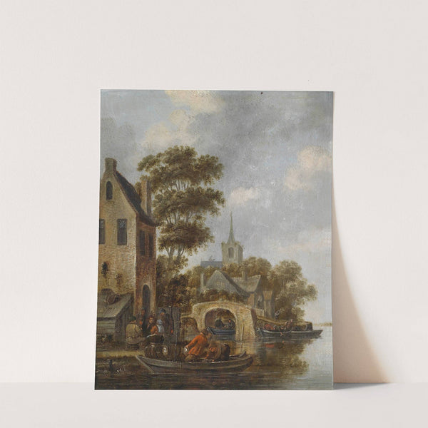 Flusslandschaft mit einem Fährboot by Thomas Heeremans