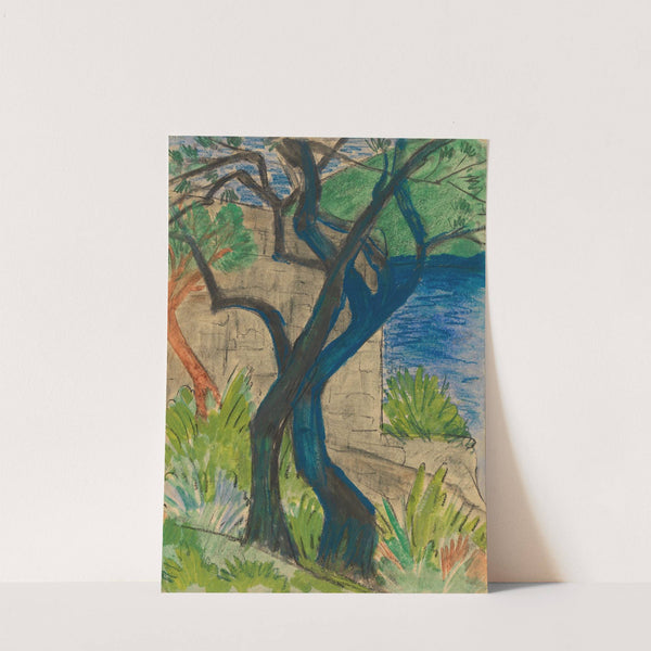 Flussufer mit blauem Baum by Otto Mueller