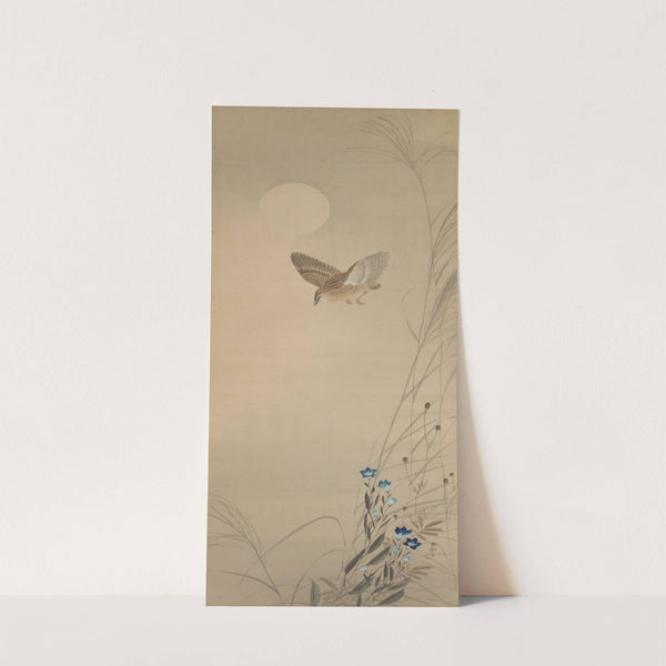 Flying Quail Under the Moon by Ohara Koson