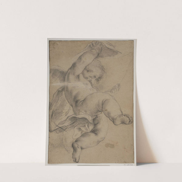 Flyvende putto løfter et forhæng by Pietro da Cortona