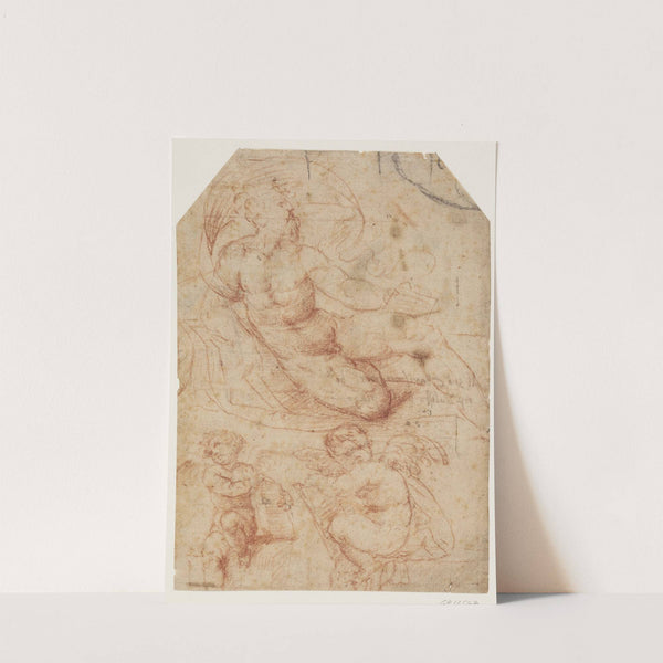 Fo en siddende mand med en skrifttavle, fn to siddende putti med skrifttavler by Callisto Piazza