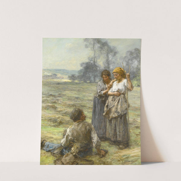 Foins, fauchers et deux femmes le matin by Léon Augustin Lhermitte