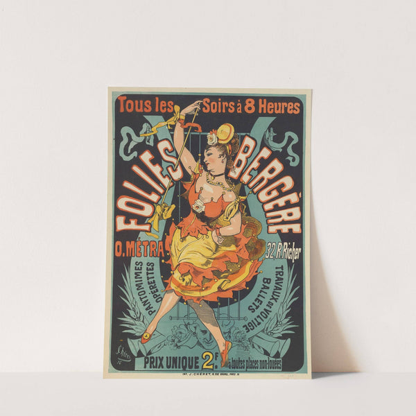 Folies-Bergère. O. Metra, 32 rue Richer – pantomimes opérettes travaux de voltige (1876) by Jules Chéret