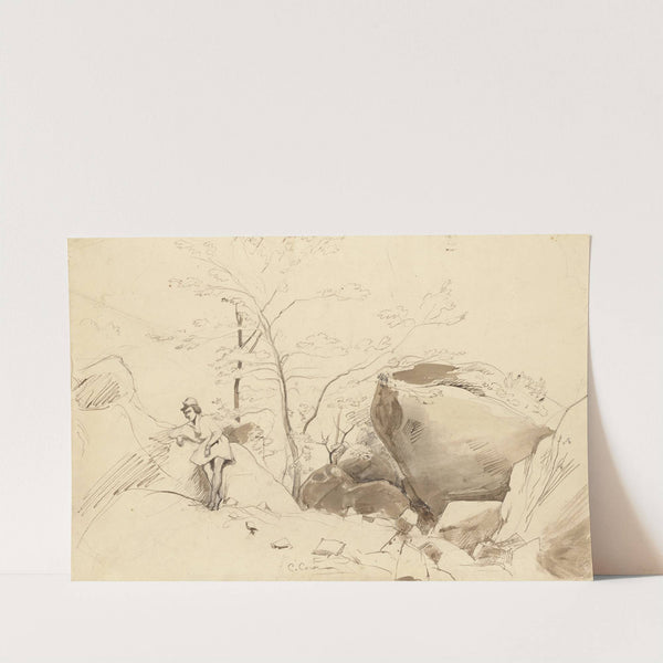 Fontainebleau, Figure Leaning Against a Rock by Jean-Baptiste-Camille Corot