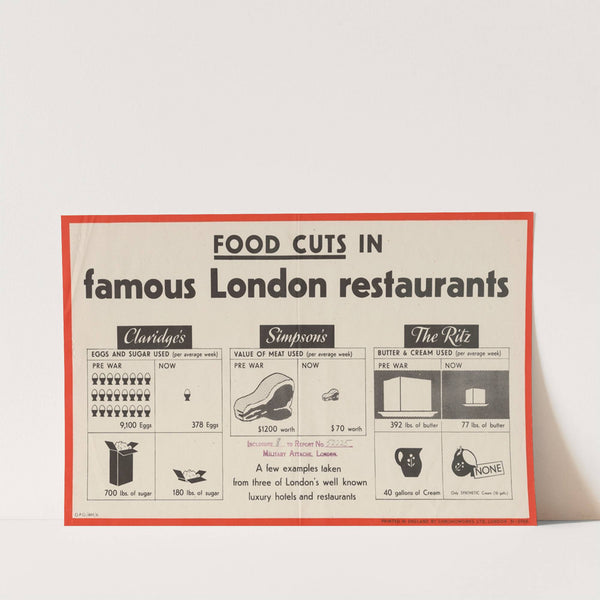 Food Cuts in Famous London RestaurantsFood Industry's War Savings Stamp Drive by Anonymous