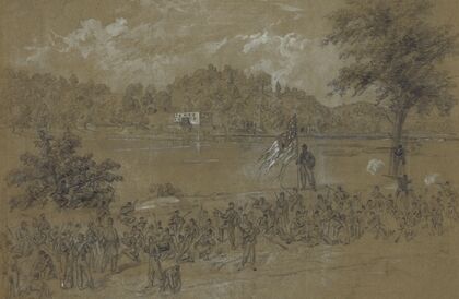 Ford near Shepherdstown, on the Potomac. Pickets firing across the river