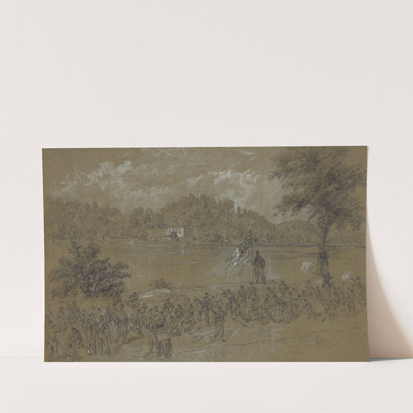 Ford near Shepherdstown, on the Potomac. Pickets firing across the river by Alfred Rudolph Waud