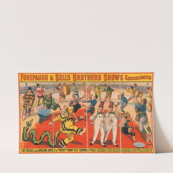 Forepaugh and Sells Brothers shows consolidated. The frolics and amusing antics of twenty funny felt-crowned fools … (1899) by Strobridge & Co. Lith.